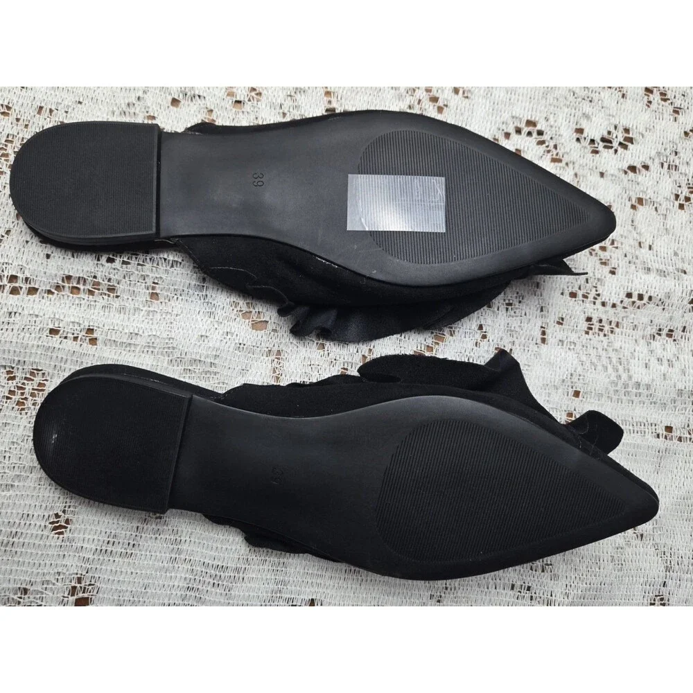 H&M Black Ruffle Flat Shoes Size 39 USA Size 8.5